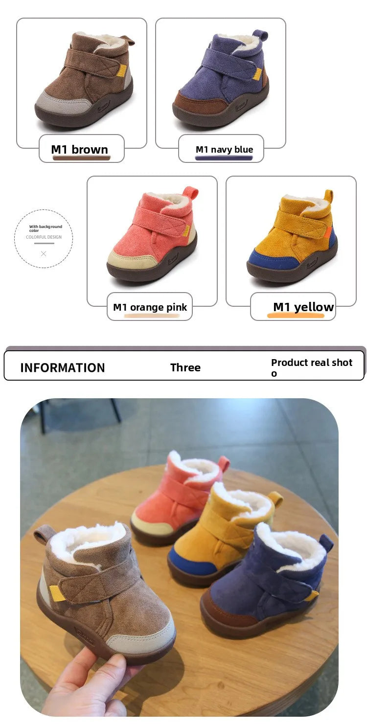 A collection of M1 winter boots in brown, navy blue, orange pink, and yellow, shown in various color variations.