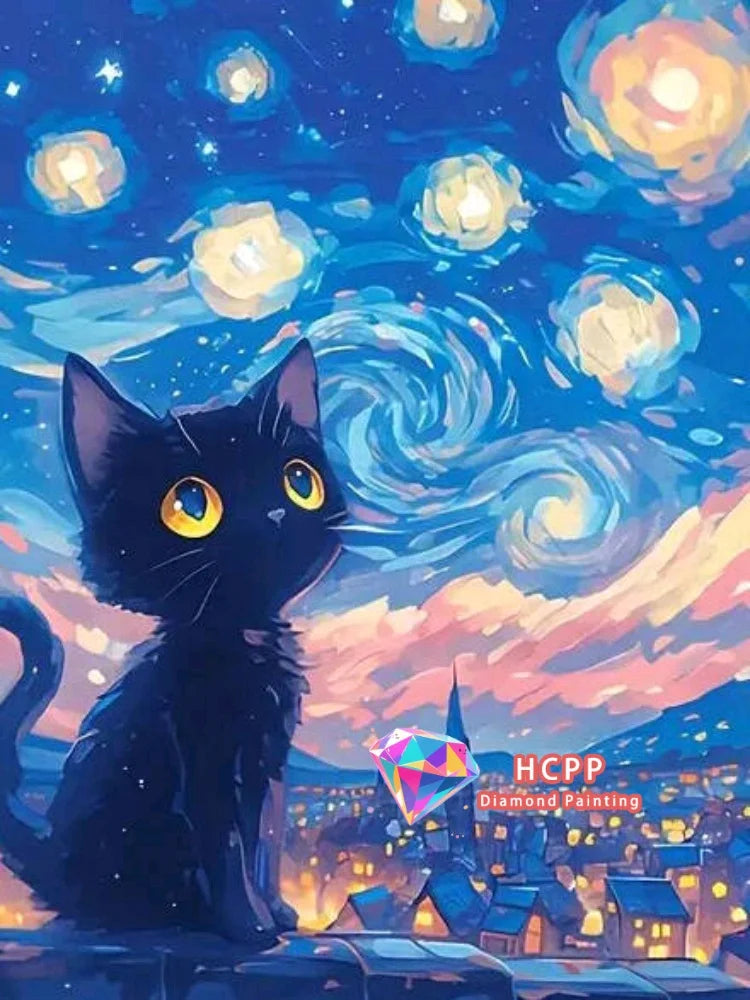 Starry Sky Cat 5D Diamond Painting Kit