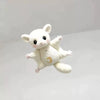 A small white plush mouse with a gold crescent moon detail, shown against a light background.