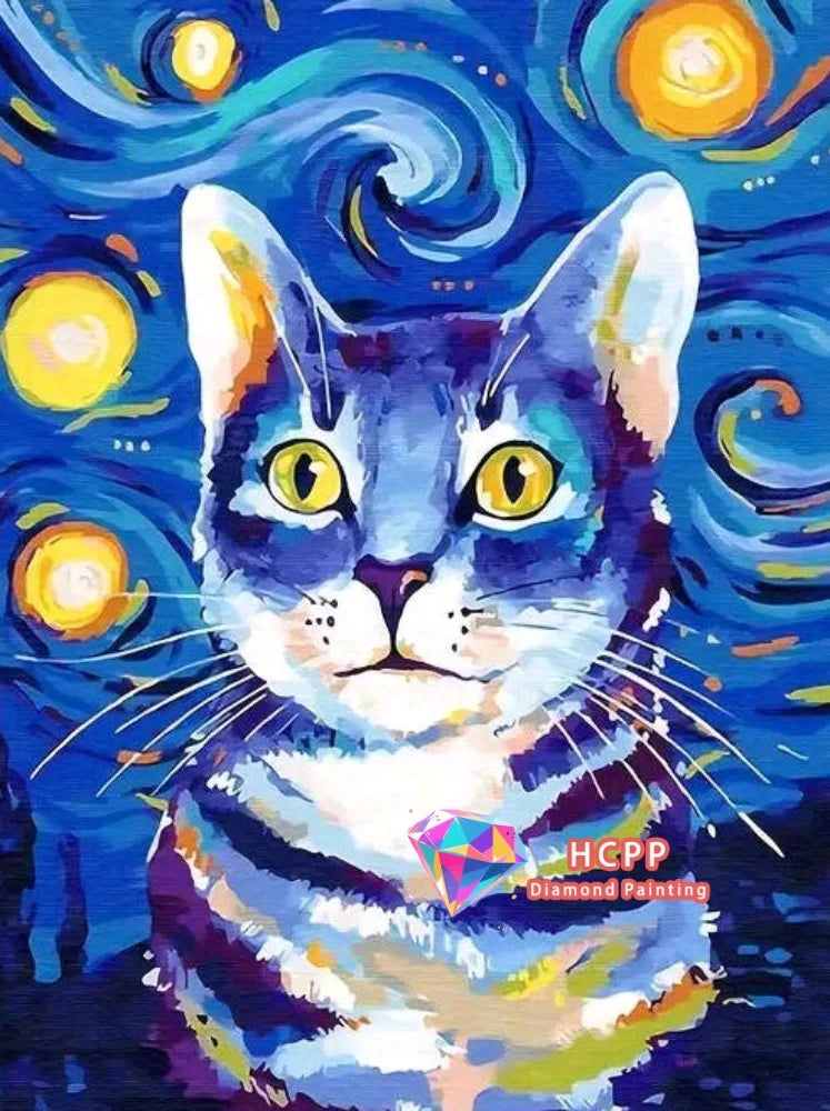 Starry Sky Cat 5D Diamond Painting Kit