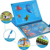 A blue reusable water drawing book with a magic pen and various art activities.