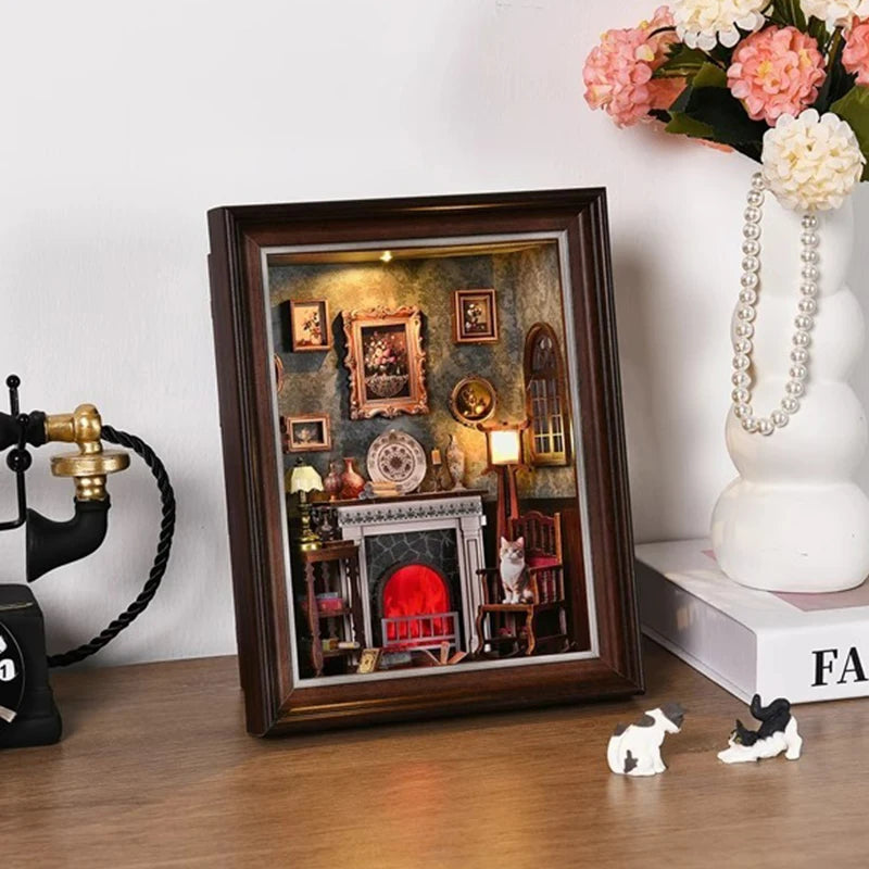 DIY Miniature Book Nook Kit - Retro Wooden Dollhouse Shelf Decor
