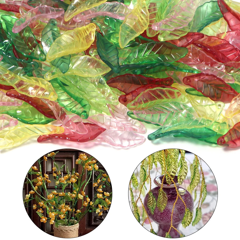 Colorful Acrylic Leaf Charms for Jewelry Making and DIY Crafts (100-Pack)