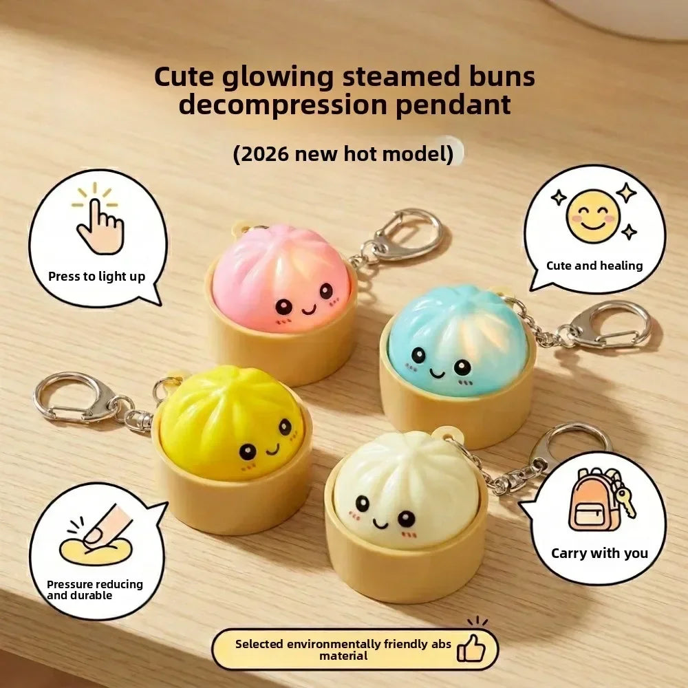 Cute glowing steamed buns decompression pendant in various colors and a yellow one