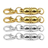 A set of four magnetic clasps for jewelry making, shown in gold and silver metal connectors.