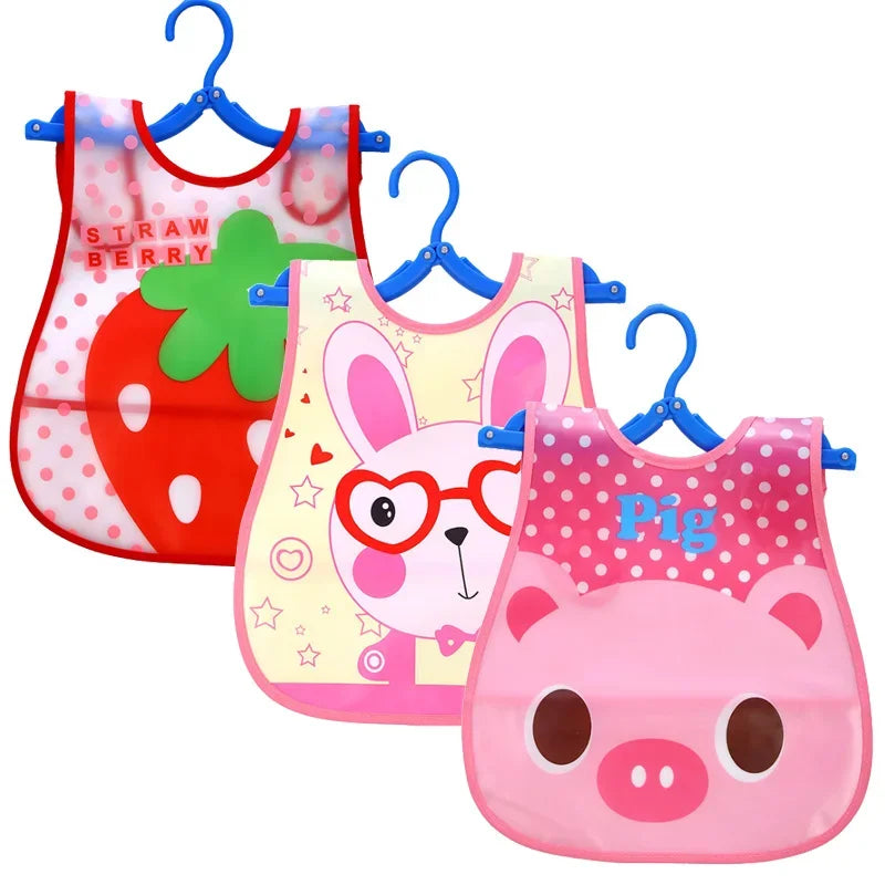 Waterproof Baby Bibs (3-Pack) – Cartoon Animal Feeding Aprons for Toddlers