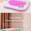 A pink and white interactive learning laptop toy with colorful buttons and a screen for children's education.
