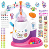 A pink and purple inflatable balloon craft kit with a pump and stickers for children.