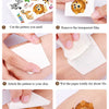 Six steps demonstrating how to use temporary tattoos on skin, including cutting the pattern and applying it.