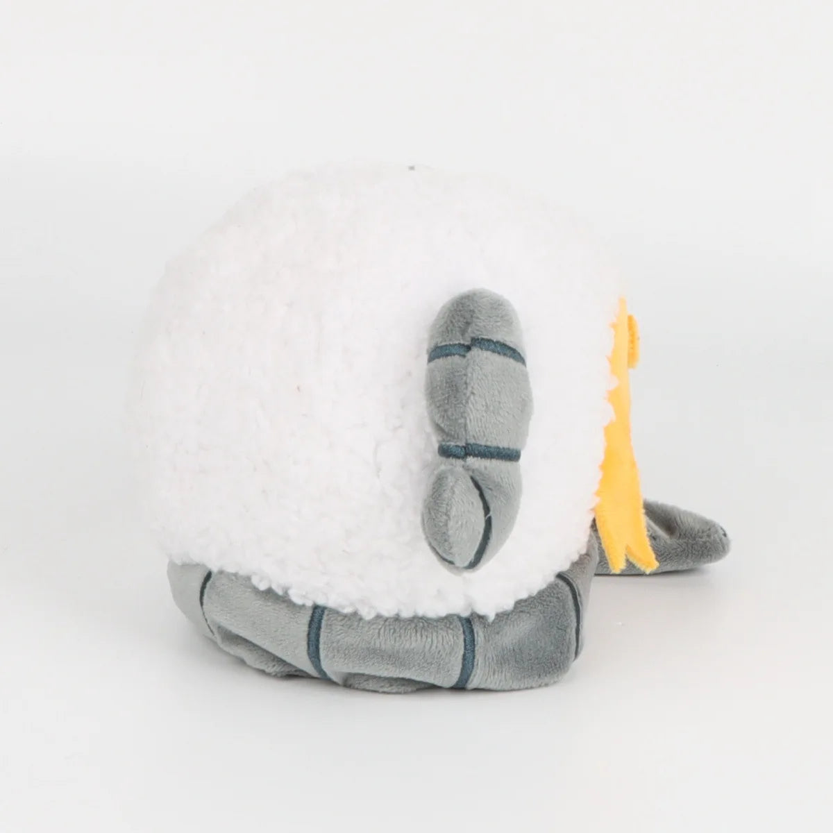 A white sheep plush doll with gray accents and an orange tuft, designed as a soft cuddle pillow.