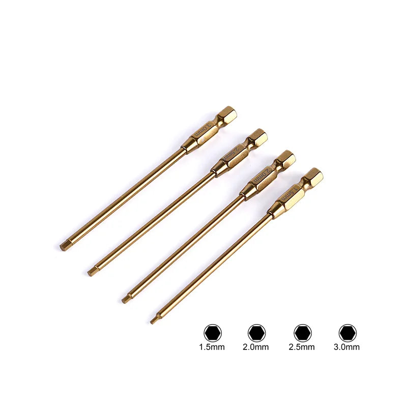 A set of four precision hex screwdrivers with varying shaft sizes from 1.5mm to 3.0mm.