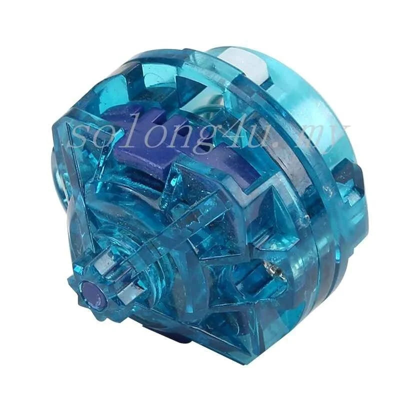 A clear blue plastic gyro driver component used for spinning tops.