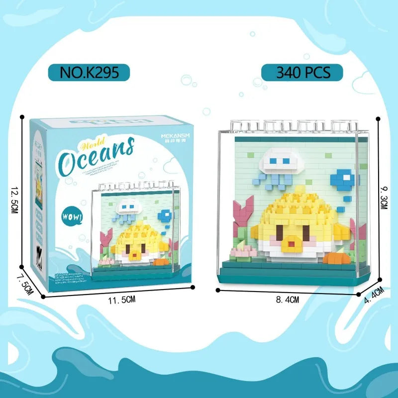 A box of 340 pieces of Ocean Animals building blocks featuring shark, dolphin, and whale mini models.