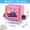 A pink math roller stamp featuring a book with addition, subtraction, multiplication, and division symbols for practice.