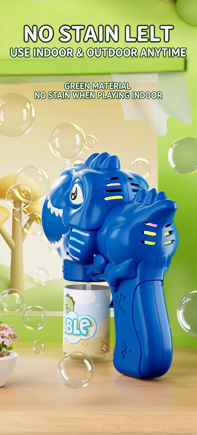 Dinosaur Bubble Gun for Kids – Auto Blower with Refillable Liquid