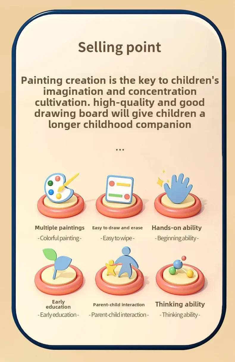 A set of colorful magnetic drawing boards and related items for children's imagination and concentration development.