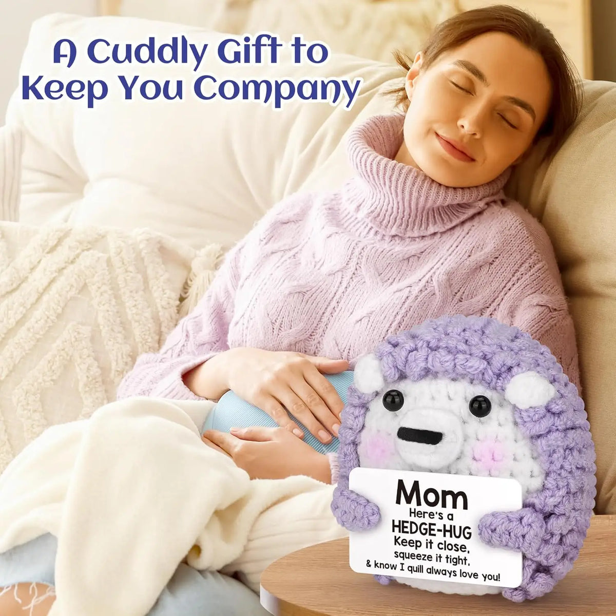Handmade Crochet Hedgehog Doll with Positivity Card