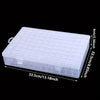 A transparent plastic storage box with multiple compartments for crafts, beads, and jewelry.