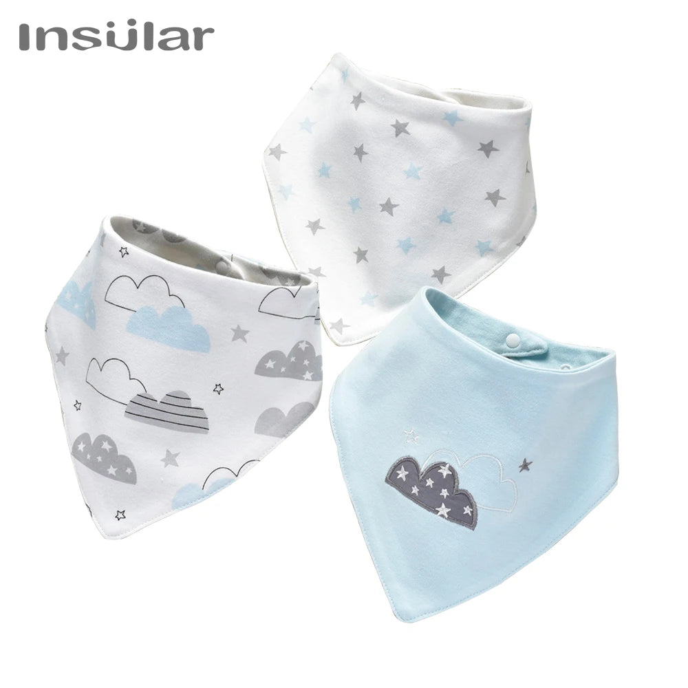 Soft Cotton Baby Bibs (3-Pack) with Cartoon Prints
