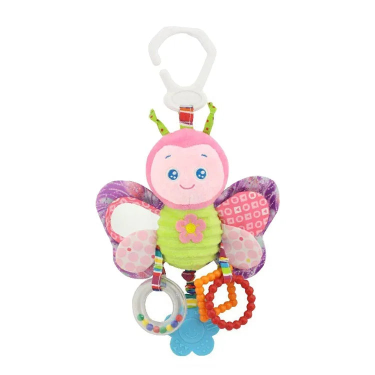 Soft Hanging Baby Rattle with Sensory Cartoon Plush Toy for Stroller and Crib