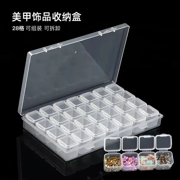 Klare Aufbewahrungsbox für 28 Nägel und Strass für Nagelkunst