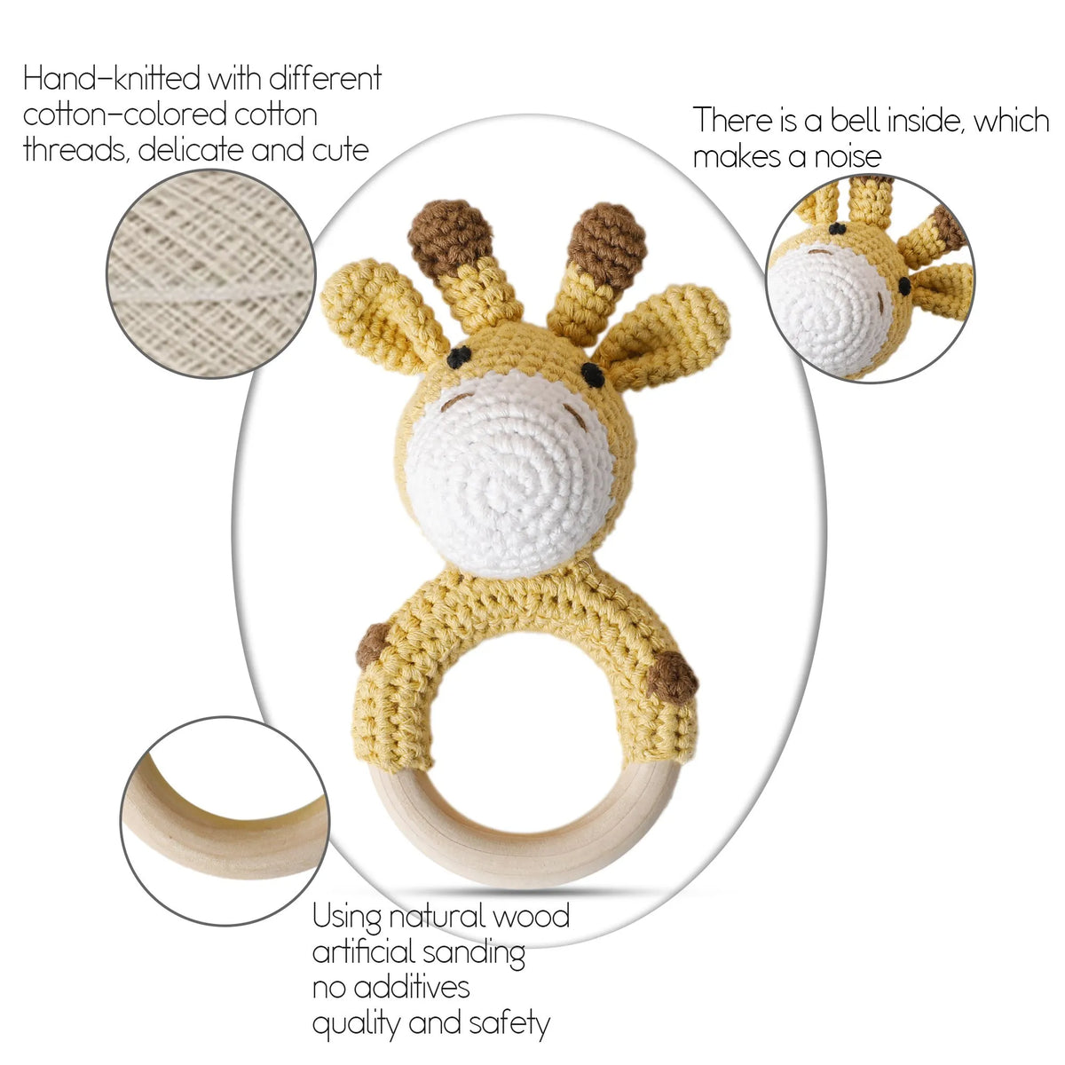 Crochet Bunny Rattle & Teether Toy with Wooden Ring