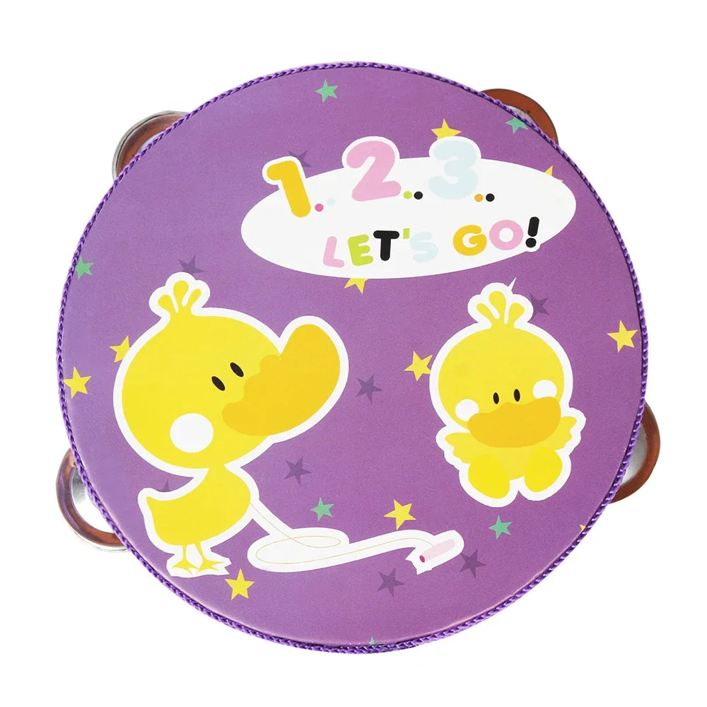 Wooden Handheld Tambourine for Kids with Colorful Cartoon Design