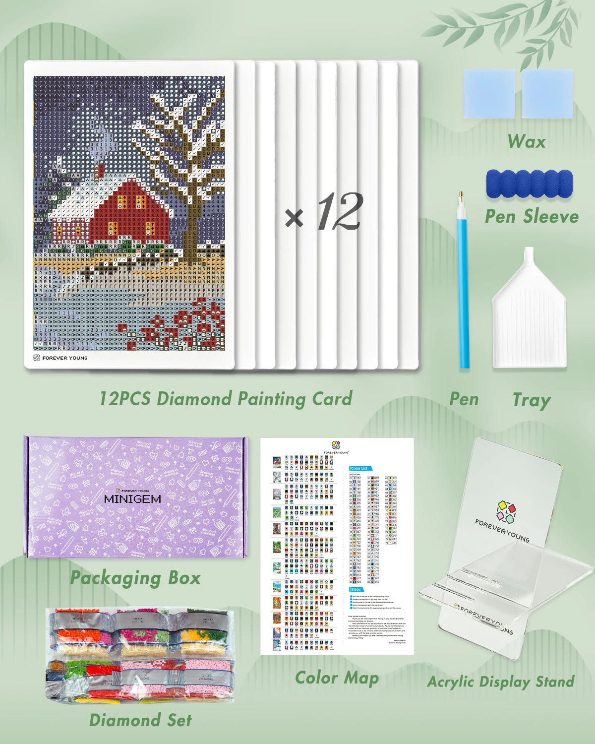 Beginner Diamond Art Kit with 12 Postcard-Style Scenic Designs
