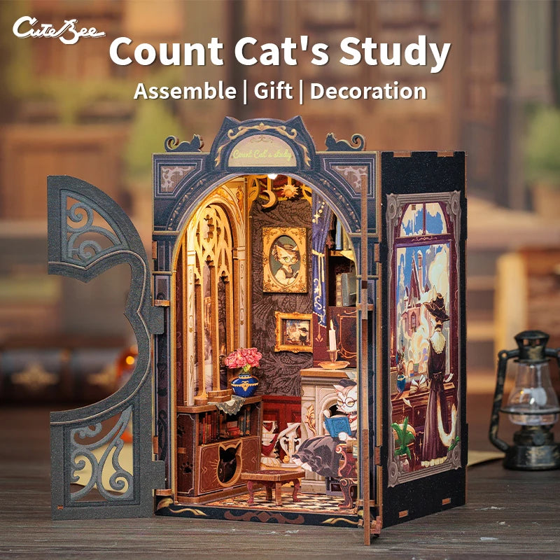 Owl Bookstore Miniature Book Nook DIY Kit with LED Lighting