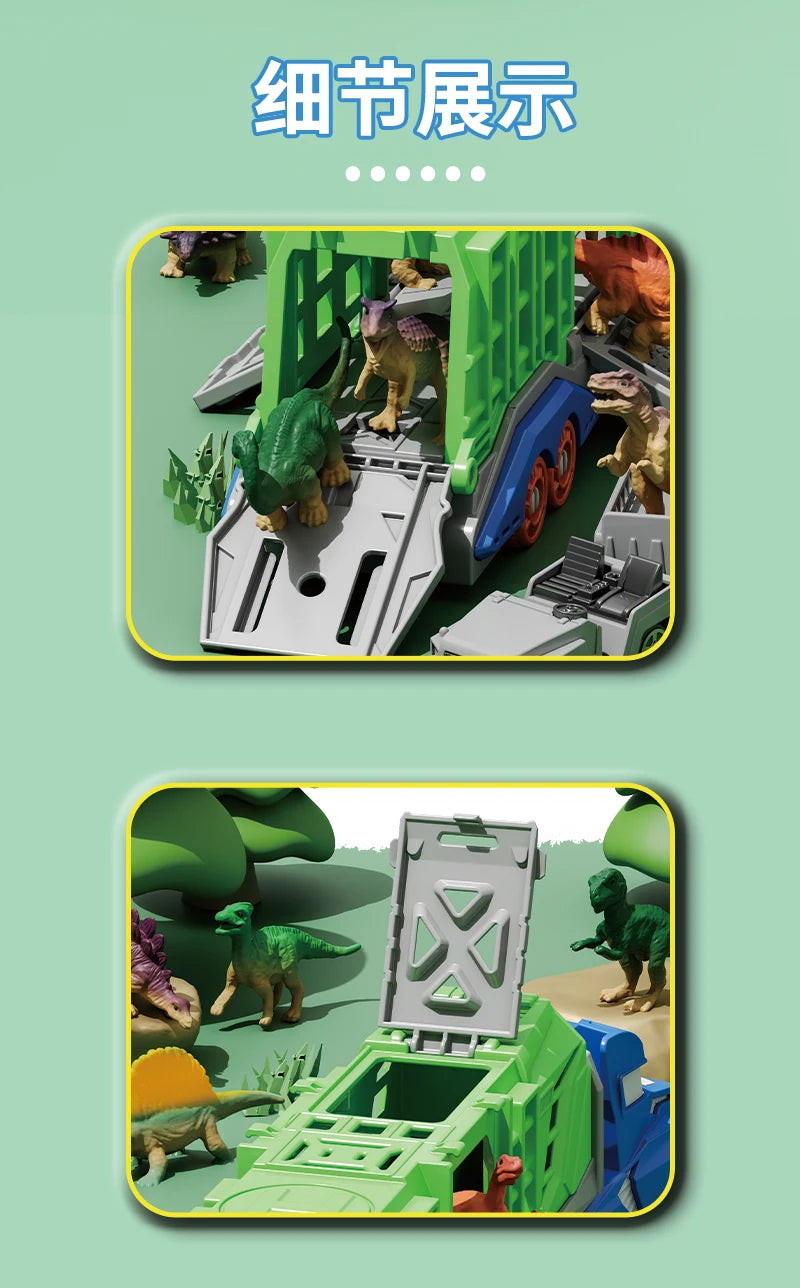 Dinosaur Transport Truck Playset with 12 Figures and 2 Mini Cars
