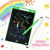 A green writing tablet displaying glowing blue drawings, surrounded by a rainbow and a yellow sun.