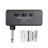 A black Flatsons F1R miniature headphone guitar amp with gain tone and volume controls.
