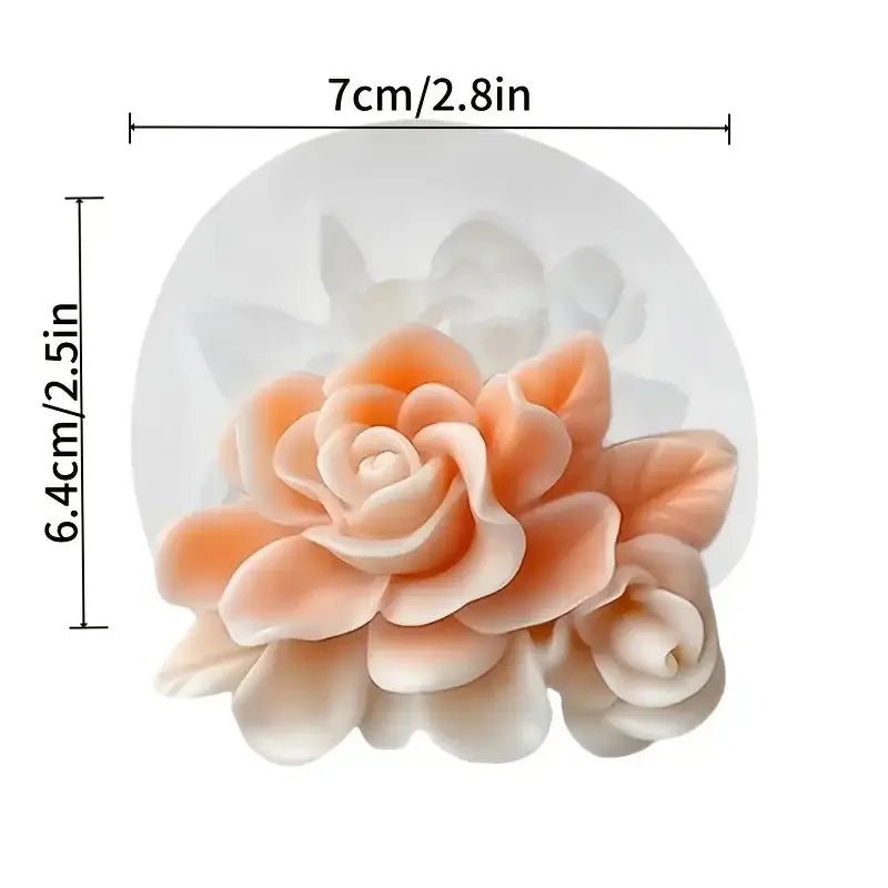 A silicone mold set shaped like a pink rose flower for crafting and baking.