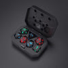 A black box containing a set of rechargeable LED glow dice for tabletop gaming.