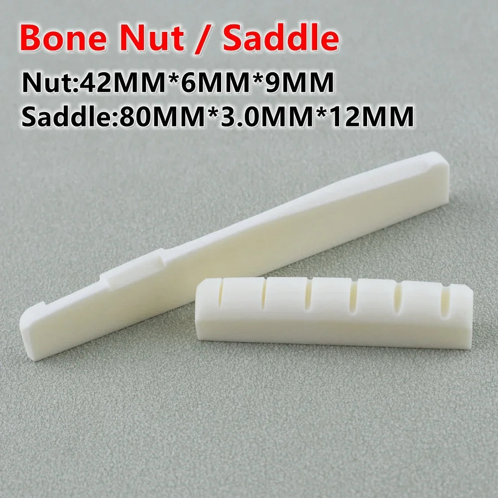 White bone nut and saddle components for guitar tuning