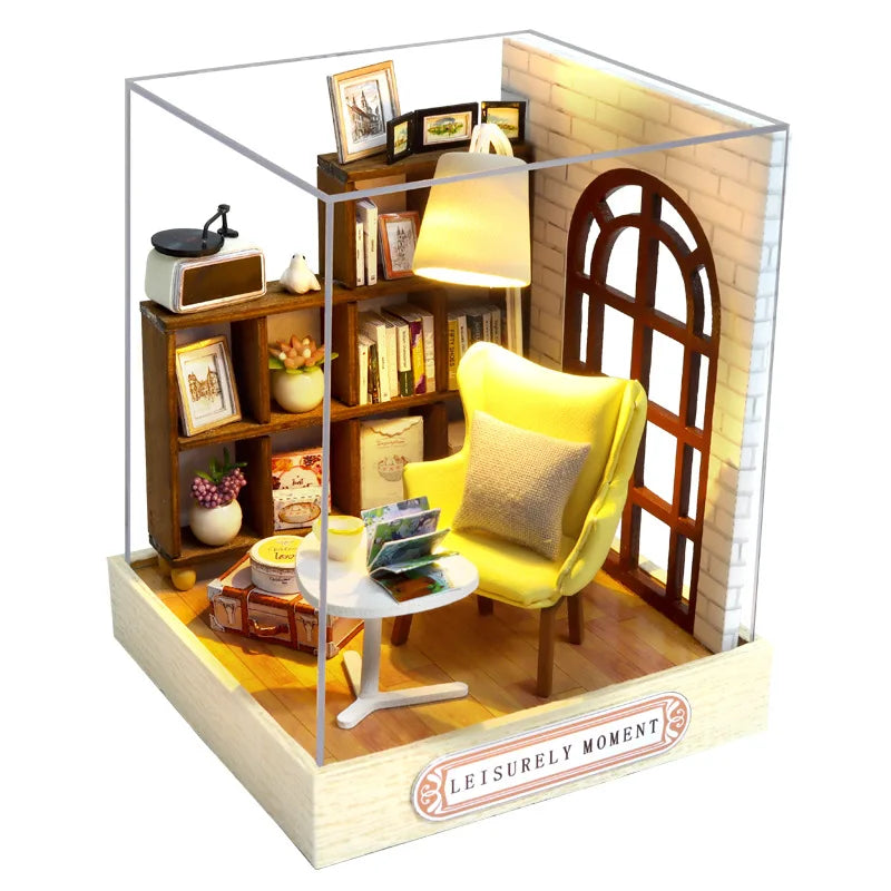 DIY Miniature Wooden Dollhouse Kit with LED Lighting