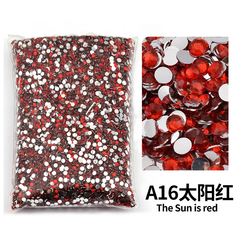 Bag of flat-back resin rhinestones in red and silver colors for DIY craft and nail art