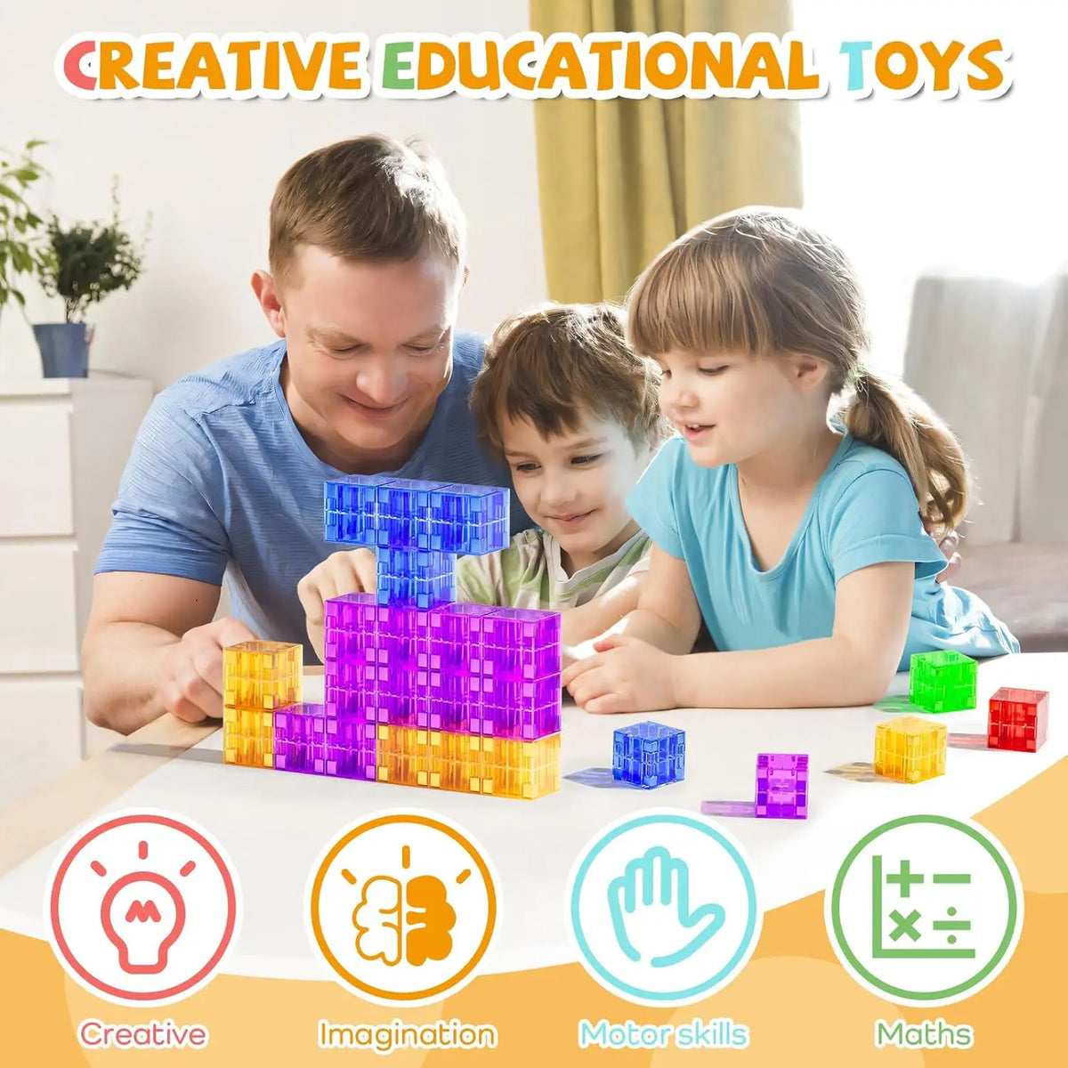 Transparent Magnetic Building Cubes – STEM Learning Construction Set for Kids