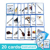 A set of 20 instrument flashcards featuring various musical instruments like a flute, oboe, guitar, and trumpet.