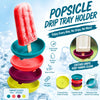 A stack of colorful silicone popsicle drip tray holders, demonstrating a durable and reusable design.