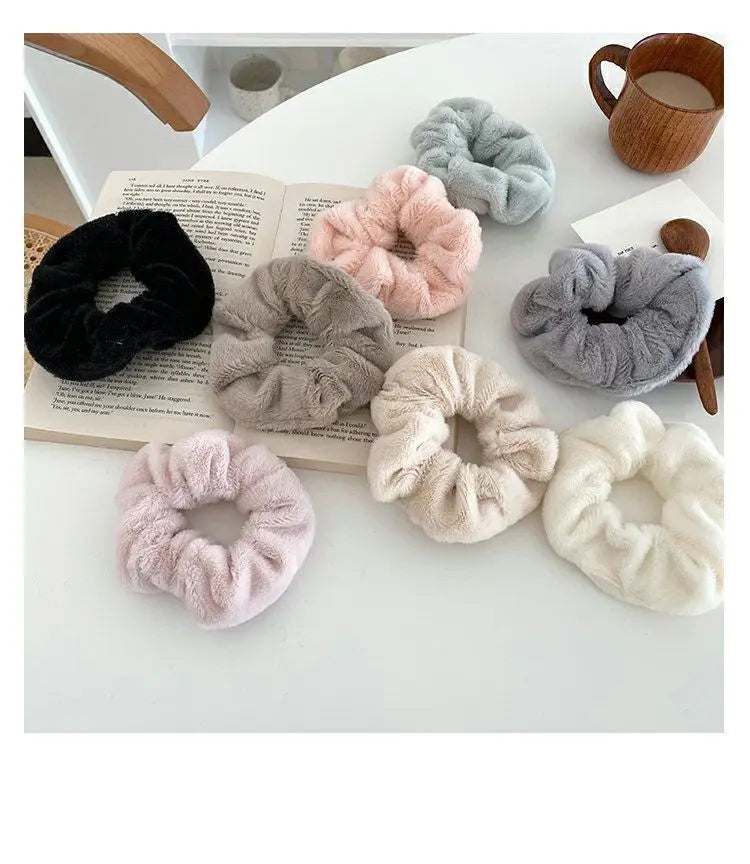 Plush Knit Scrunchie Hair Ties with Leather Accent