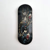 A black wooden fingerboard deck featuring a UV-printed graphic of a fierce dragon head.