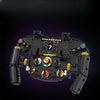 A black racing steering wheel building blocks set with various components and gauges.