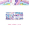 A set of twelve colorful snap bracelets featuring unicorn designs for a girls' birthday celebration.