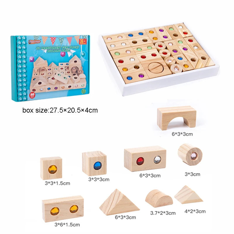 Rainbow Wooden Stacking Blocks with Acrylic Gems