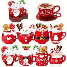 A set of eight DIY Christmas diamond-painted wooden coasters featuring festive holiday designs and Santa figures.