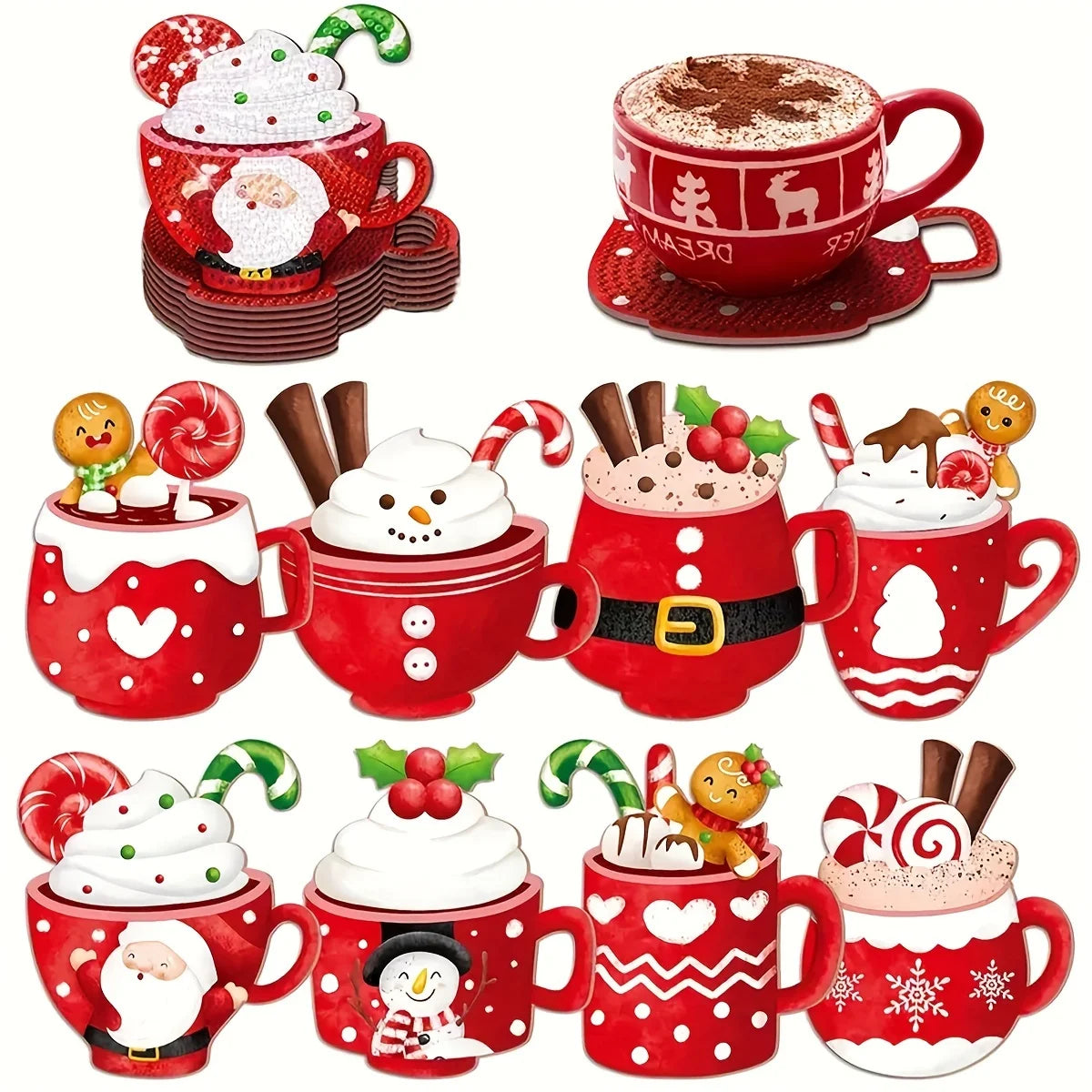 DIY Christmas Diamond-Painted Wooden Coasters (Set of 8)