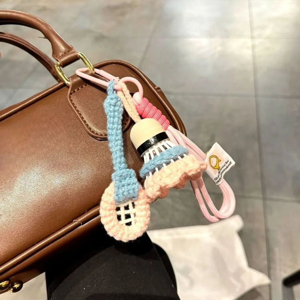 Crochet Badminton Keychain - Cute Knitted Sports Bag Charm