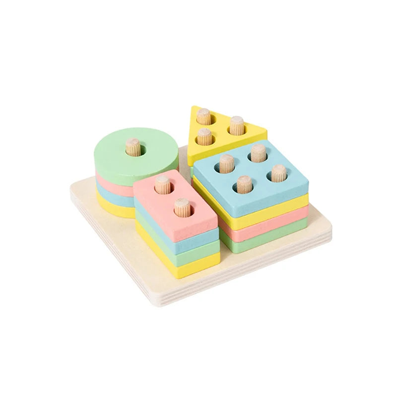 Wooden Shape Sorter & Stacking Toy for Toddlers