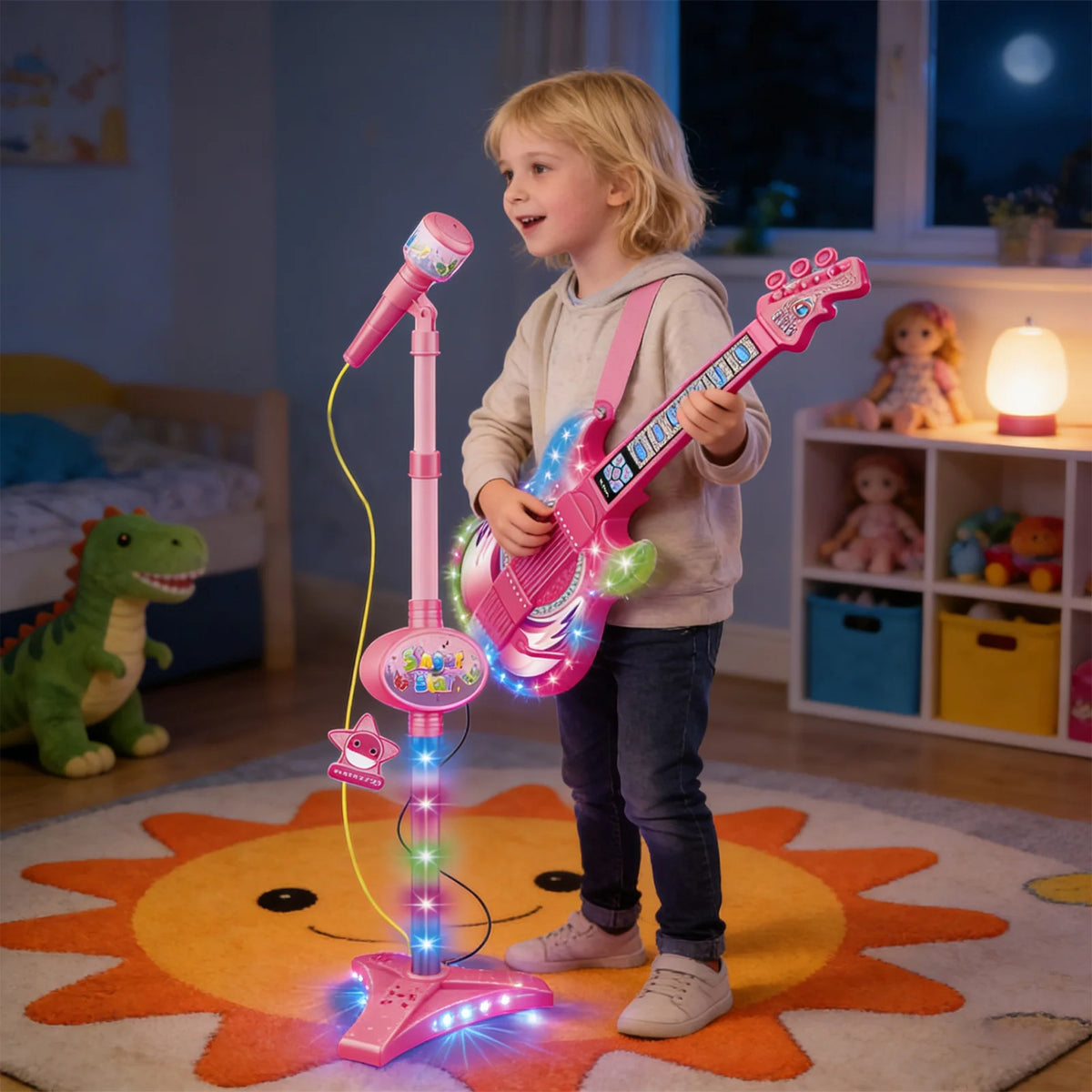 Kids Electric Guitar Toy with Microphone and Adjustable Stand